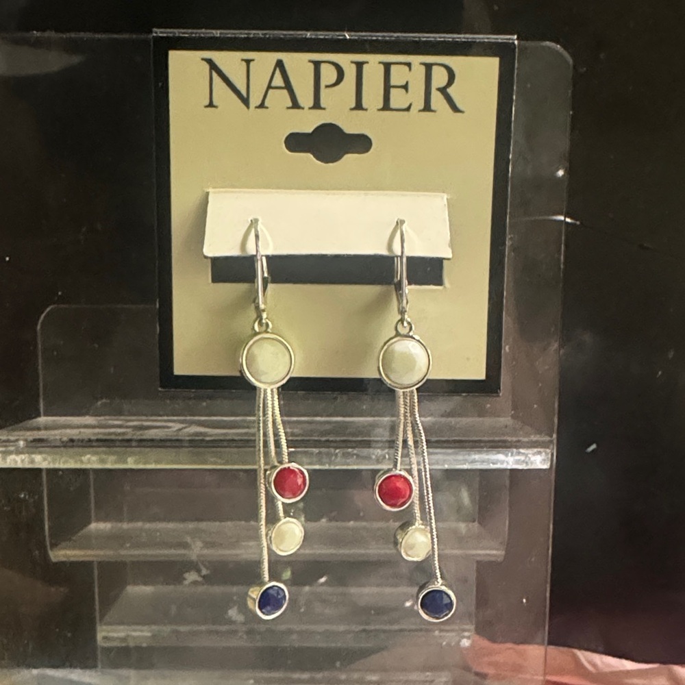 Napier Silver Earrings with Red, White, and Blue Accents
